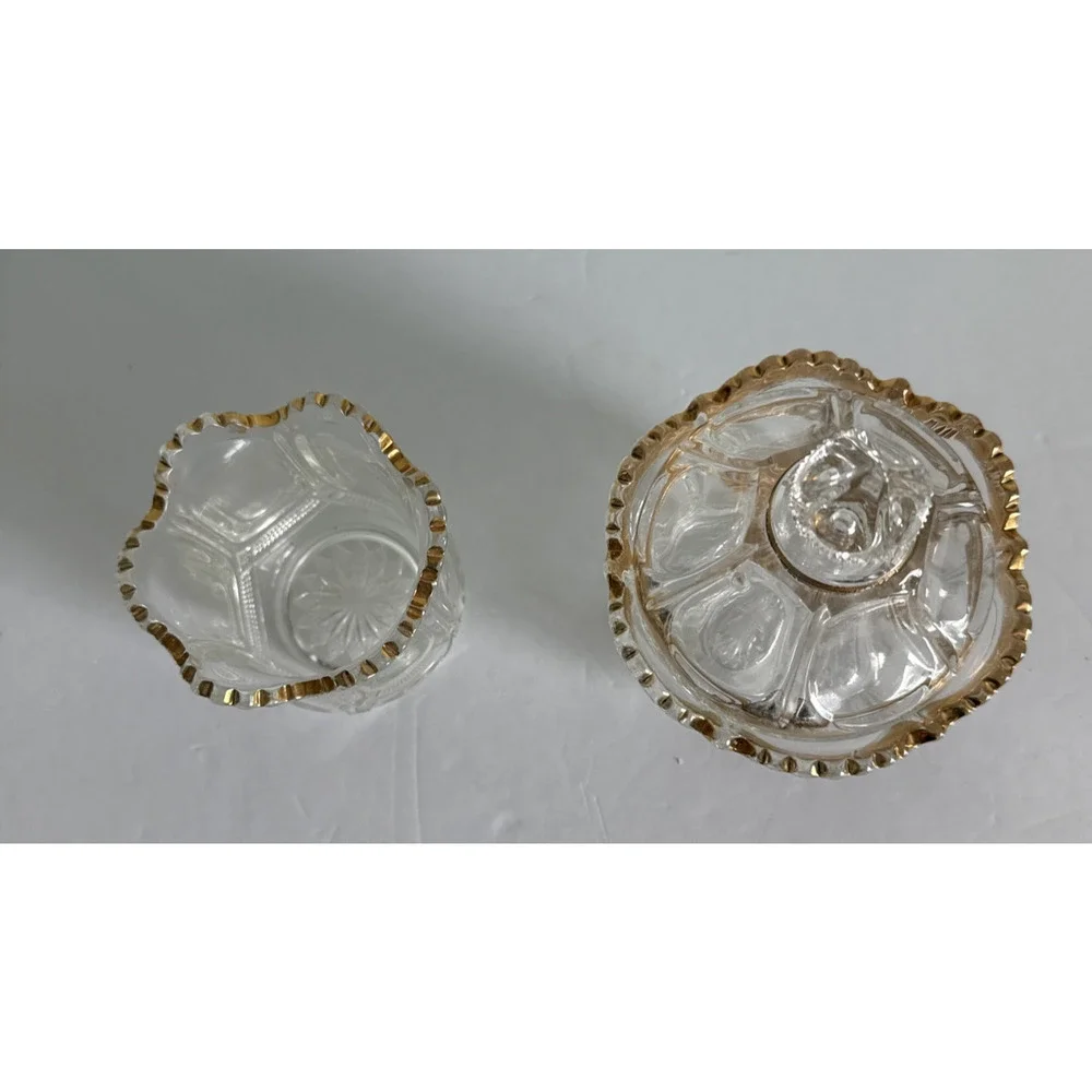 Vintage EAPG US Glass Biscuit Jar w/Lid and Sugar‎ bowl with gold Trim